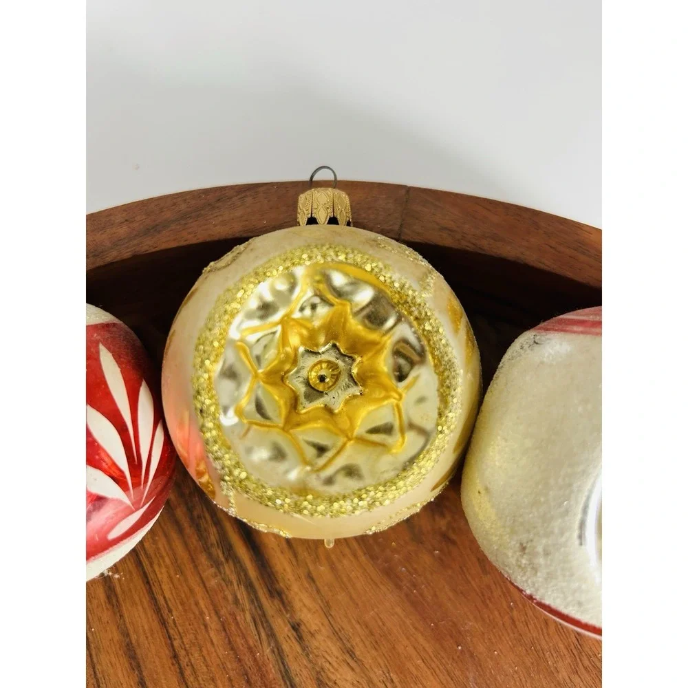Set of 3‎ Vintage Christmas Glass Ornaments Indent REFLECTOR Balls Xmas 50s MCM